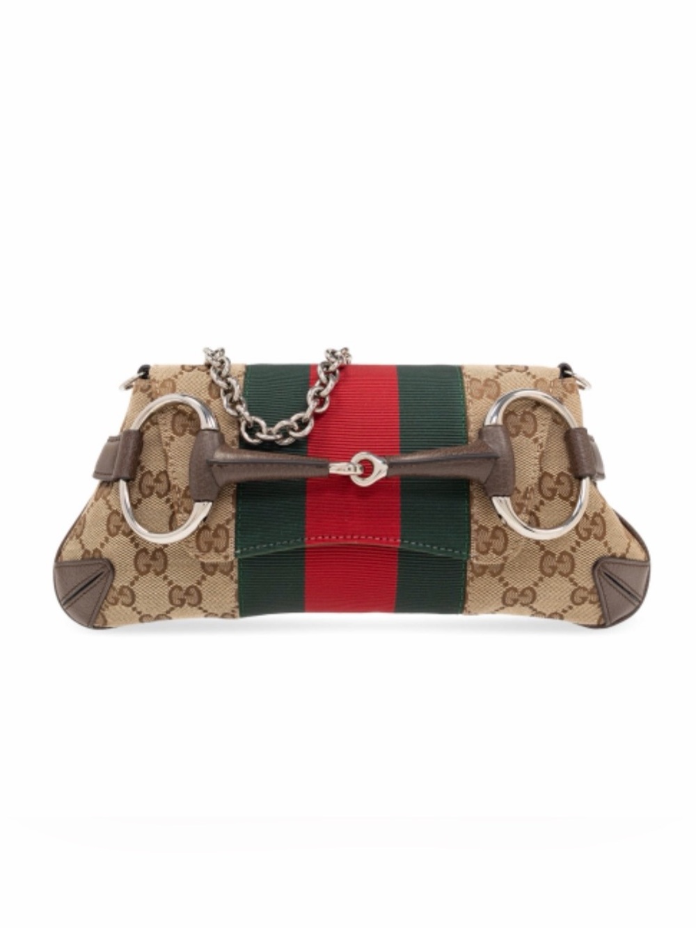 GUCCI Horsebit chain small web stripe chain bag